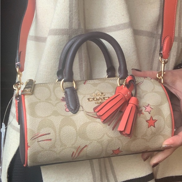 Authentic COACH sign.coated canvas/smooth leather ❤️⭐️zip top satchel/ Crosby - Picture 13 of 16